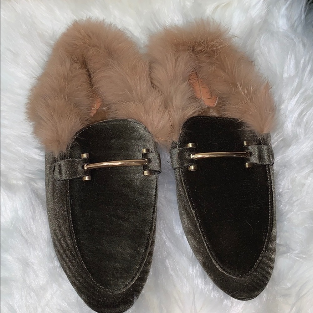 Green Fur Mules 9